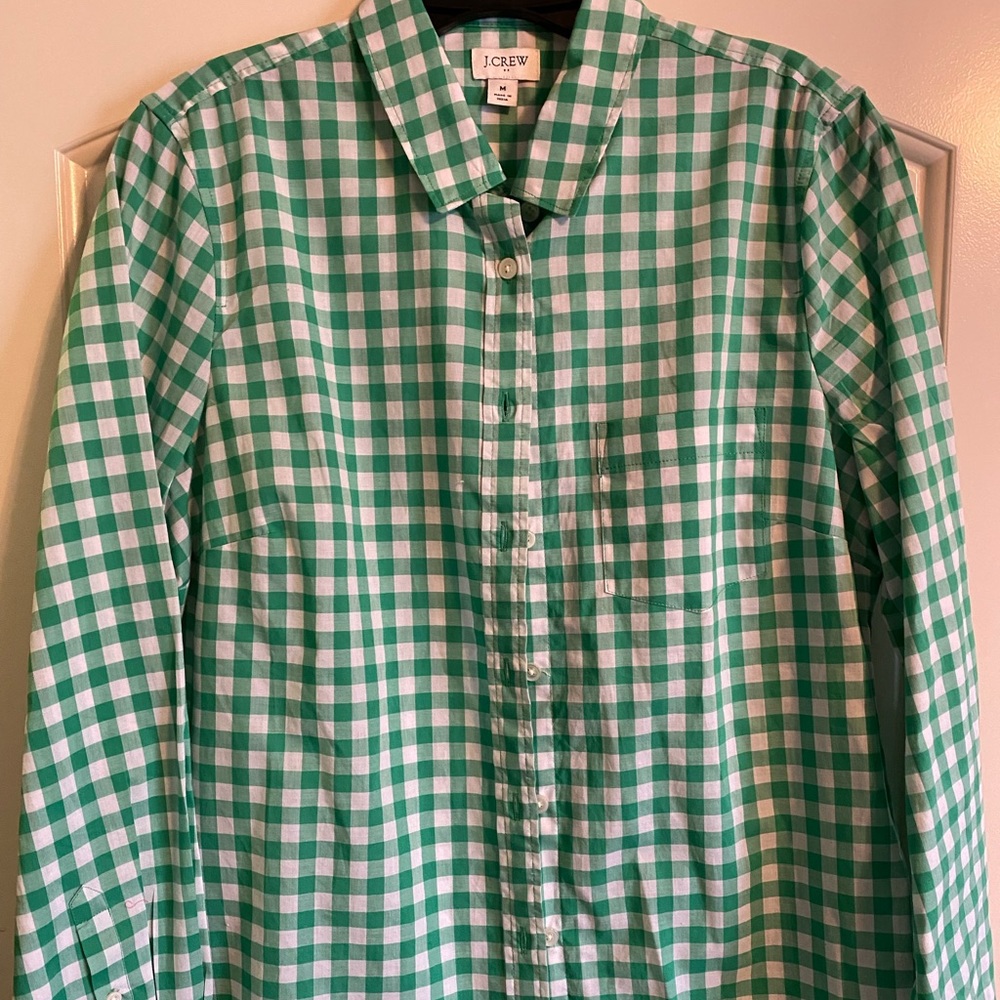 Jcrew green gingham button down shirt size M